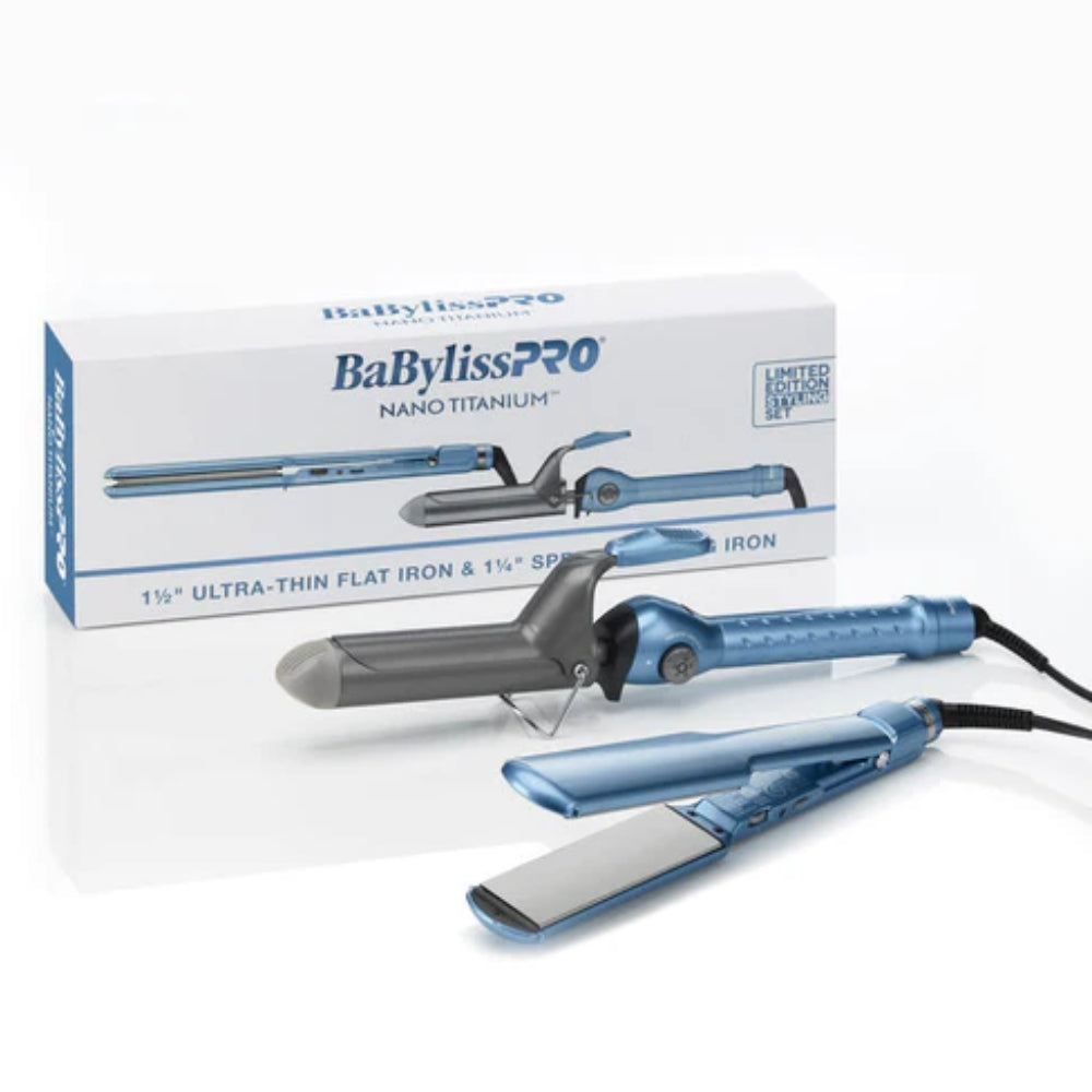Babyliss Pro Nano Titanium Limited Edition 1.5" Ultra-Thin Flat Iron (BNT4073TUC) + 1.25" Spring Curling Iron (BNT125S) Value Pack (BNTPP69)