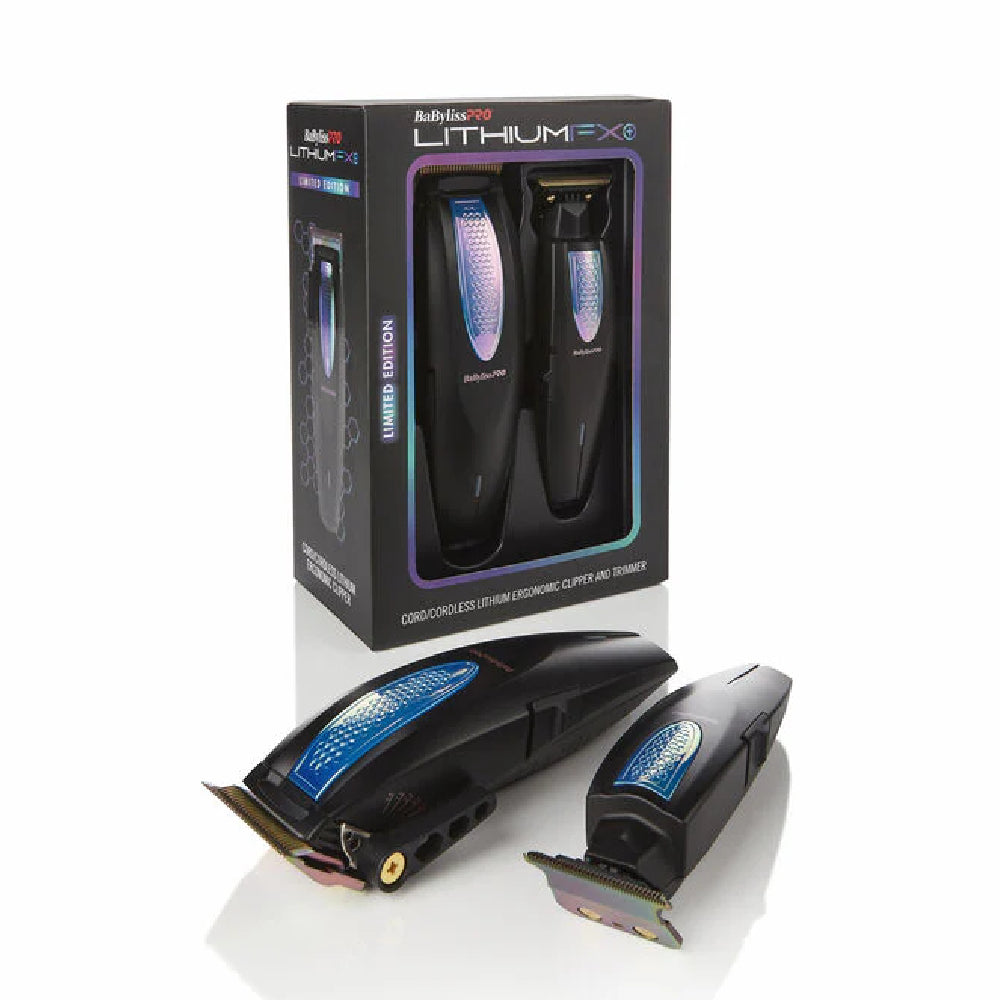 BaByliss Pro Limited Edition Iridescent Lithium FX+ Cord/Cordless Ergonomic Clipper & Trimmer Set (FX73HOLPKRB)