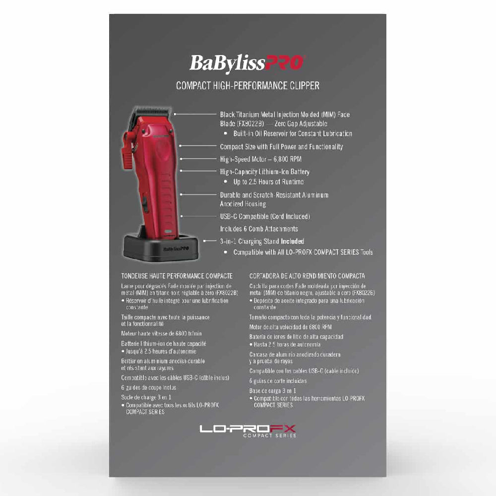 BabylissPro Lo-ProFX Compact Clipper Red #FX82RD