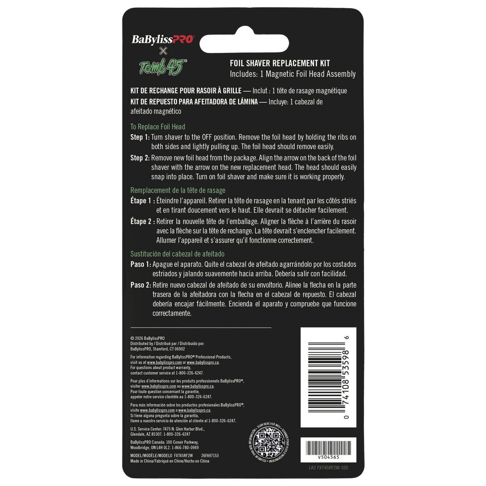 Babyliss Pro x Tomb45 Wireless Charging Double-Foil Shaver Replacement Foil (FXT45RF2W)