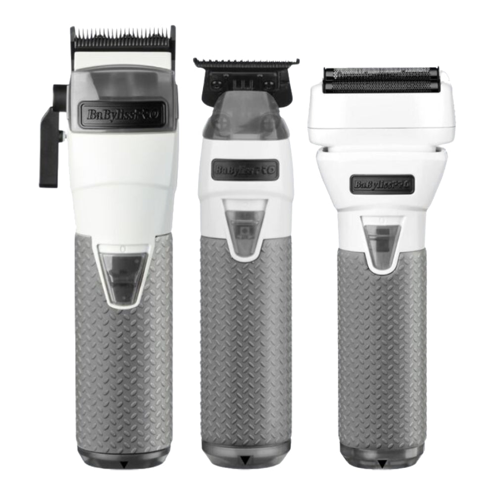 Babyliss Pro FXONE All-Metal Interchangeable-Battery Clipper, Trimmer, and Shaver - Frostbyte Limited Edition (Combo) (FX899TW/FX799TW/FX79FSTW)