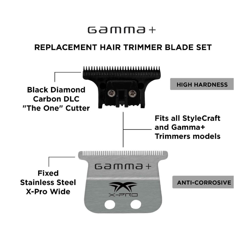 Gamma+ X-Pro Stainless Steel Blade + Black Carbon Diamond DLC The One Cutting Trimmer Blade Set (GP528SB)-Clipper Vault