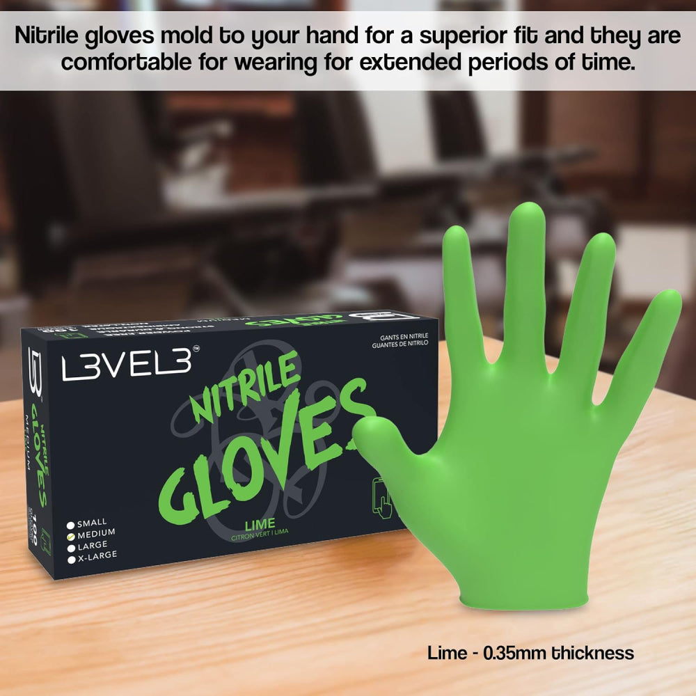 L3VEL3 Professional Nitrile Gloves 100 Pack - Lime