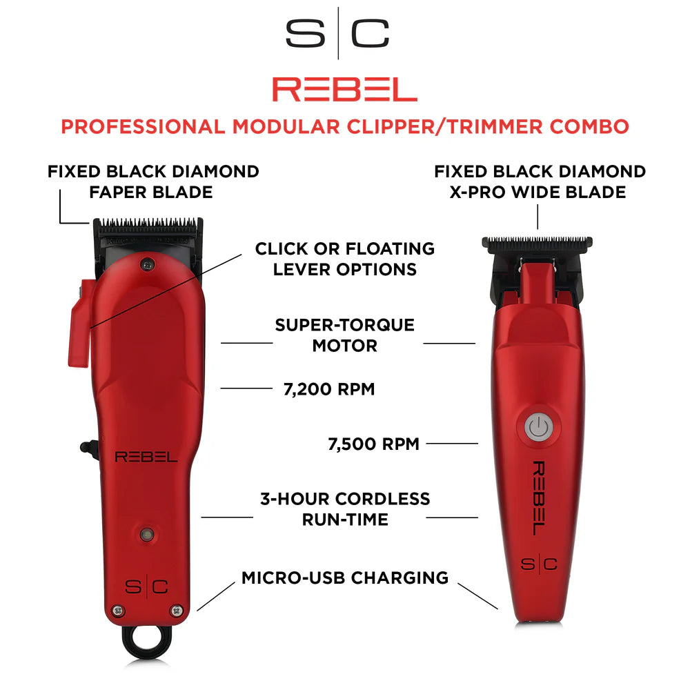 StyleCraft Super Torque Modular Rebel Clipper & Trimmer - Red (Combo)