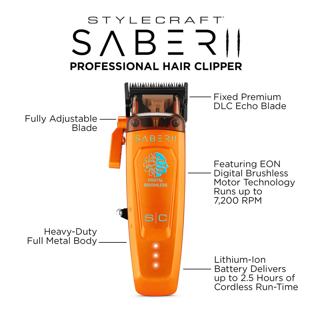 StyleCraft Saber 2 Cordless Clipper & Trimmer Bundle - Orange (SC617O/SC421O)