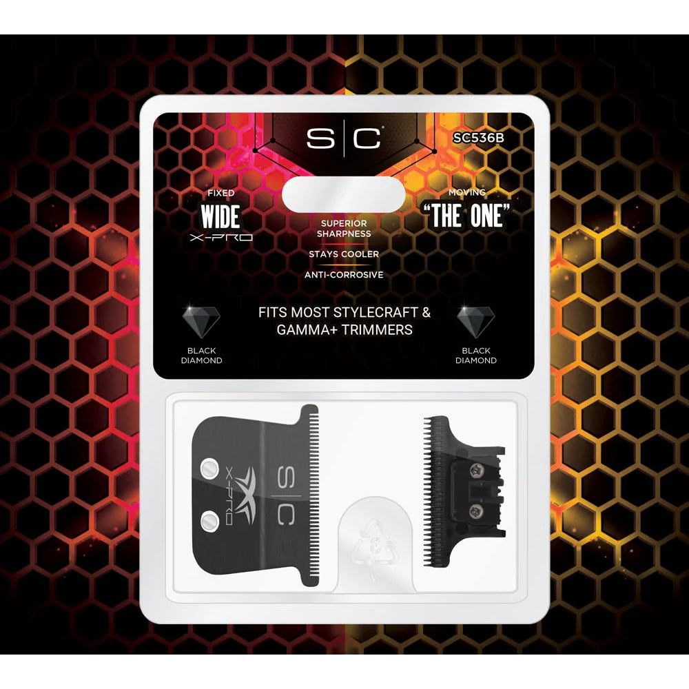 StyleCraft Black Diamond X-Pro Wide Fixed Blade & Black DLC "The One Cutter Trimmer Replacement Blade Set (SC536B)