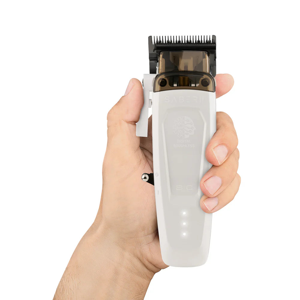 StyleCraft Limited Edition Saber II Cordless Digital Brushless Motor Clipper + Trimmer - White (SC619/SC421W) (Combo)