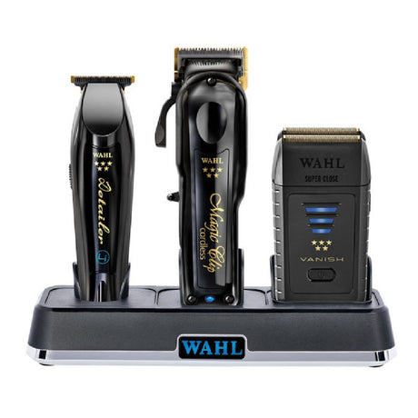 Wahl 5-Star Black/Gold Cordless Barber Combo + Vanish Shaver + Power Station (Combo)-Clipper Vault