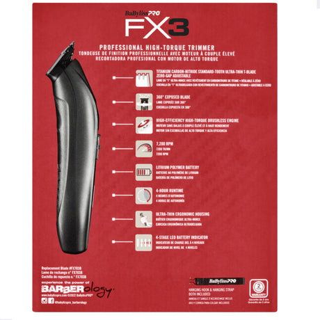 Babyliss Pro FX3 High Torque Cordless Trimmer Black (FXX3TB)-Clipper Vault