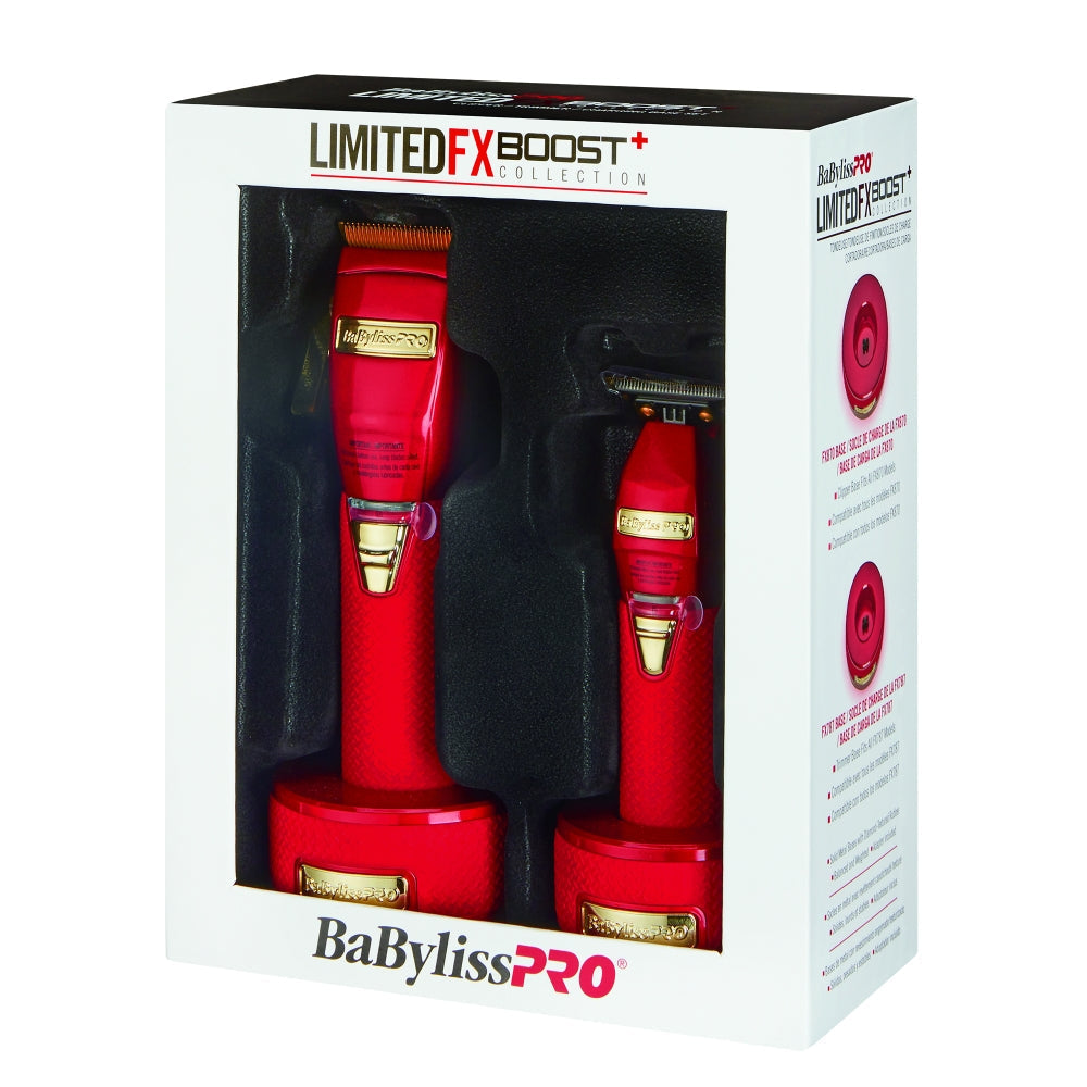 BaByliss PRO RED FX Boost+ Limited Edition Clipper & Trimmer Set w/ Charging Base-Clipper Vault