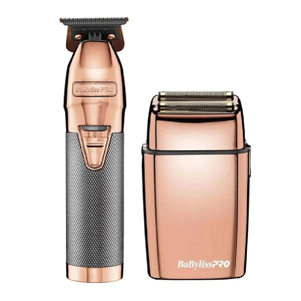Babyliss Pro Rose Gold Skeleton Trimmer + Babyliss Pro Rose Gold Double Foil Shaver (Combo)-Clipper Vault