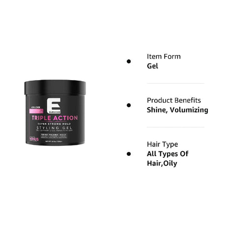 Elegance Triple Action Hair Gel Venus (Strong Hold) 16.9oz 500ml-Clipper Vault