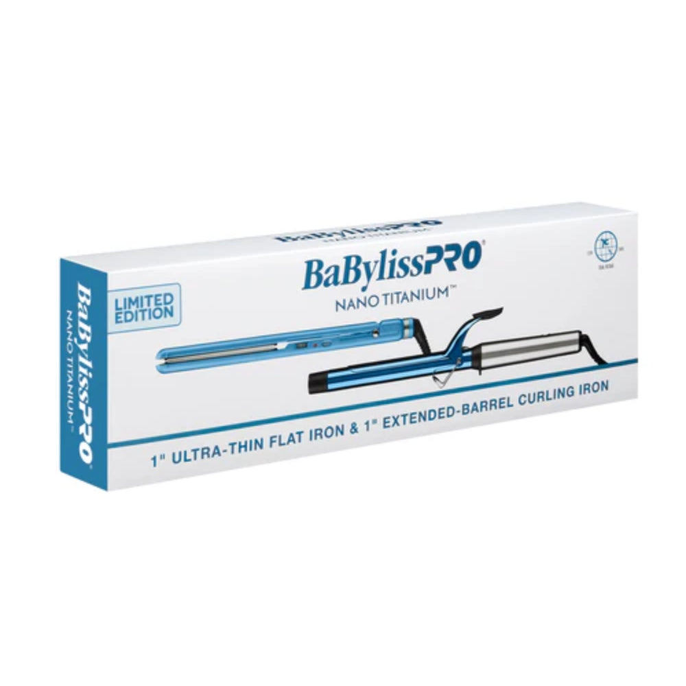 Babyliss Pro Nano Titanium 1" Extended Barrel Curling Iron & 1" Ultra-Thin Flat Iron Value Pack (BNTPP62UC)