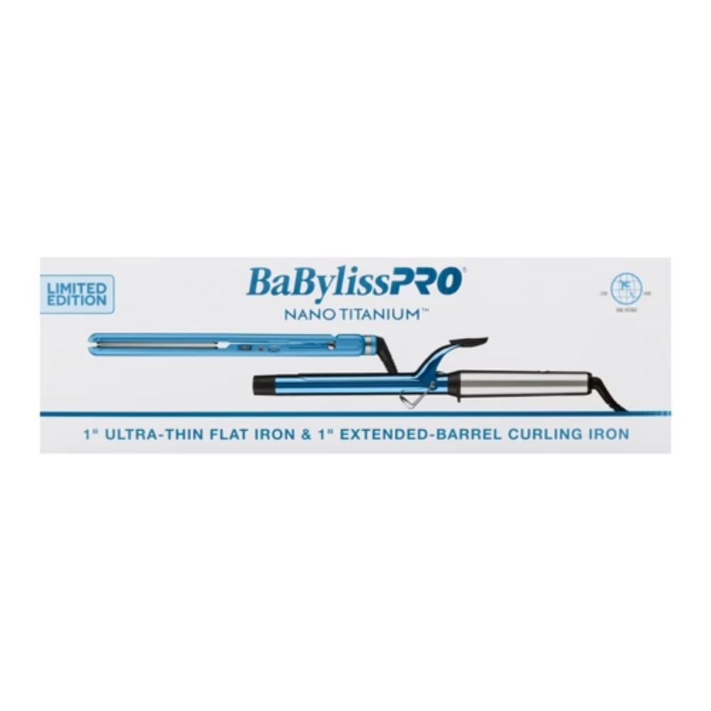 Babyliss Pro Nano Titanium 1" Extended Barrel Curling Iron & 1" Ultra-Thin Flat Iron Value Pack (BNTPP62UC)