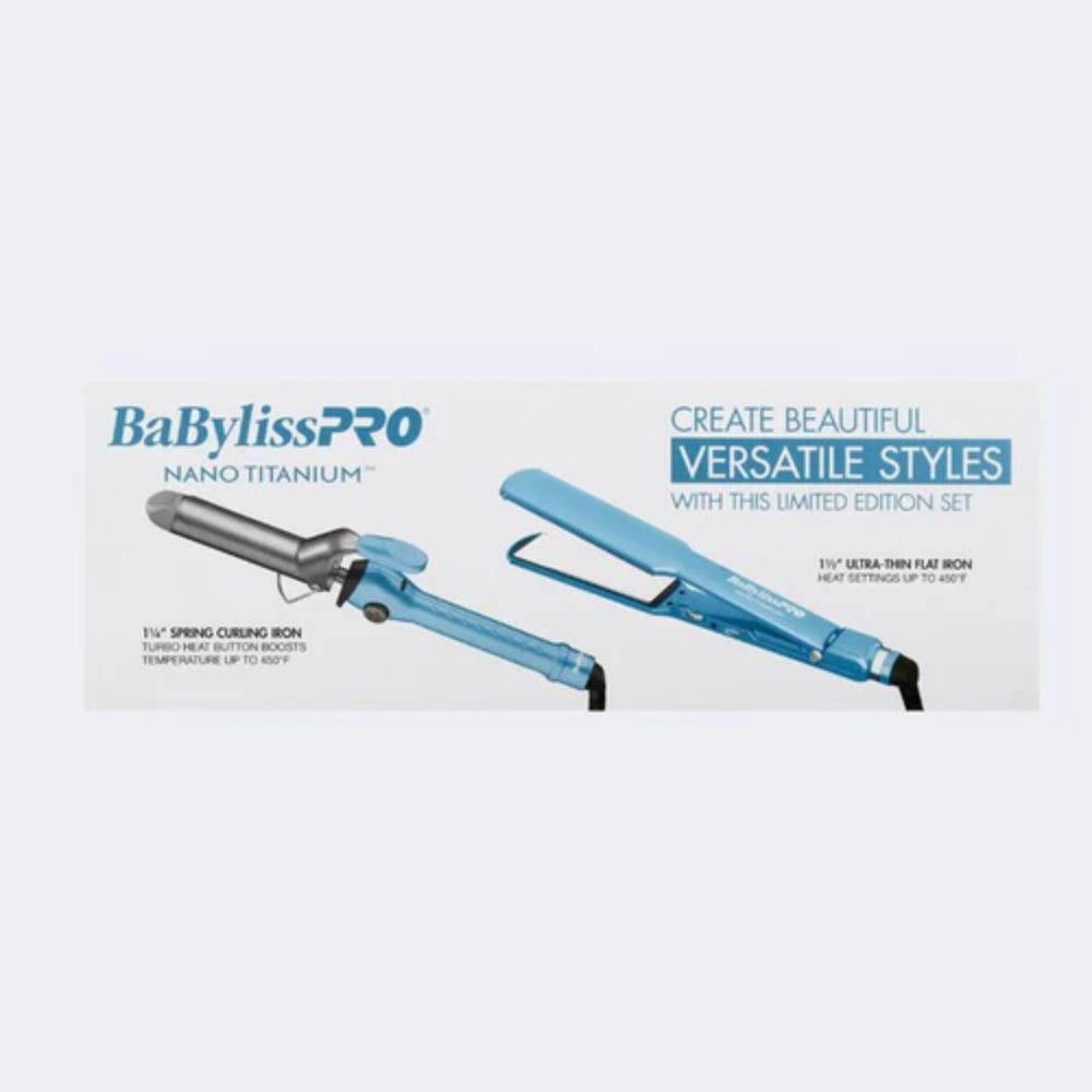 Babyliss Pro Nano Titanium Limited Edition 1.5" Ultra-Thin Flat Iron (BNT4073TUC) + 1.25" Spring Curling Iron (BNT125S) Value Pack (BNTPP69)