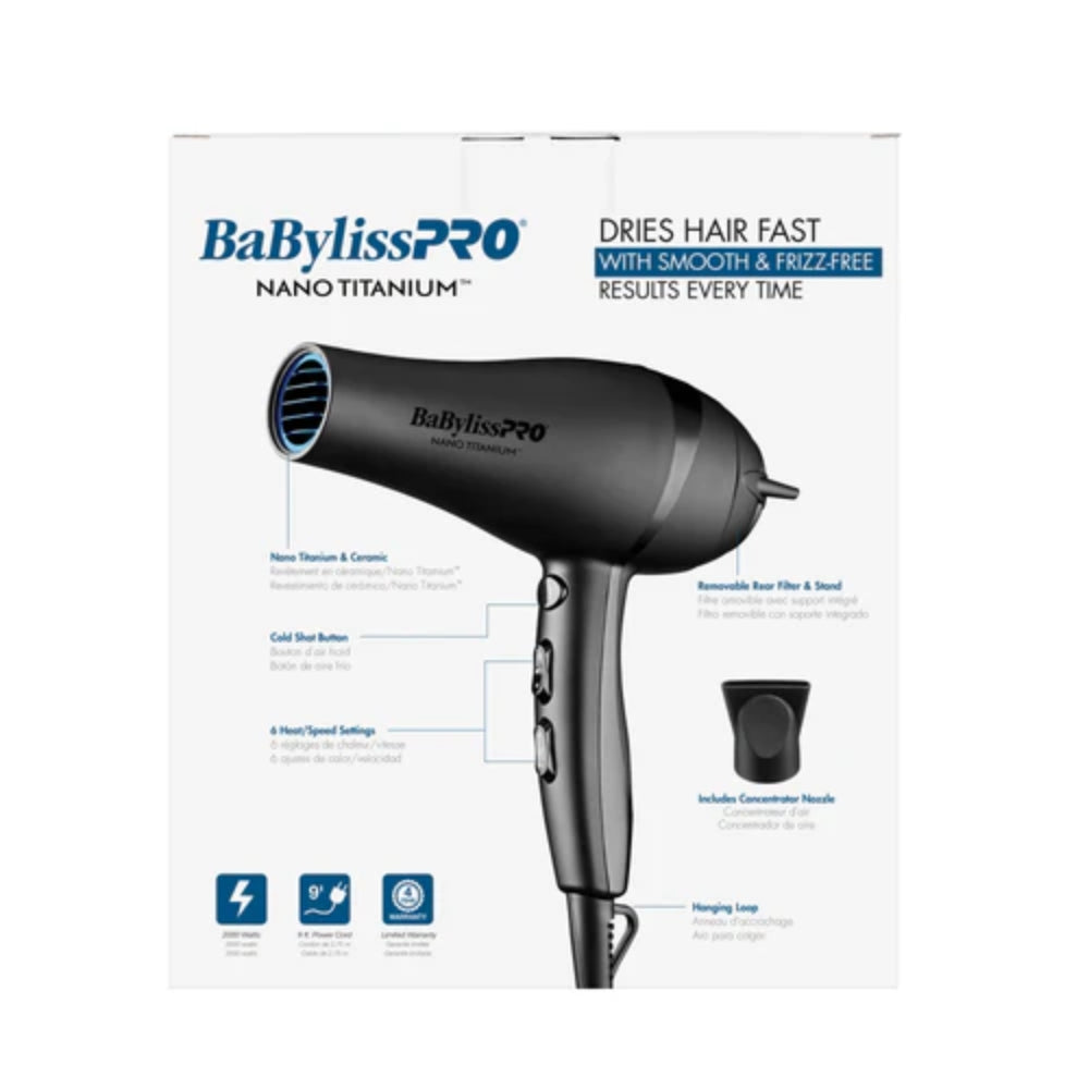 Babyliss Pro Nano Titanium Limited Edition Professional Ionic Hair Dryer - Black & Blue (BNTMB5548)