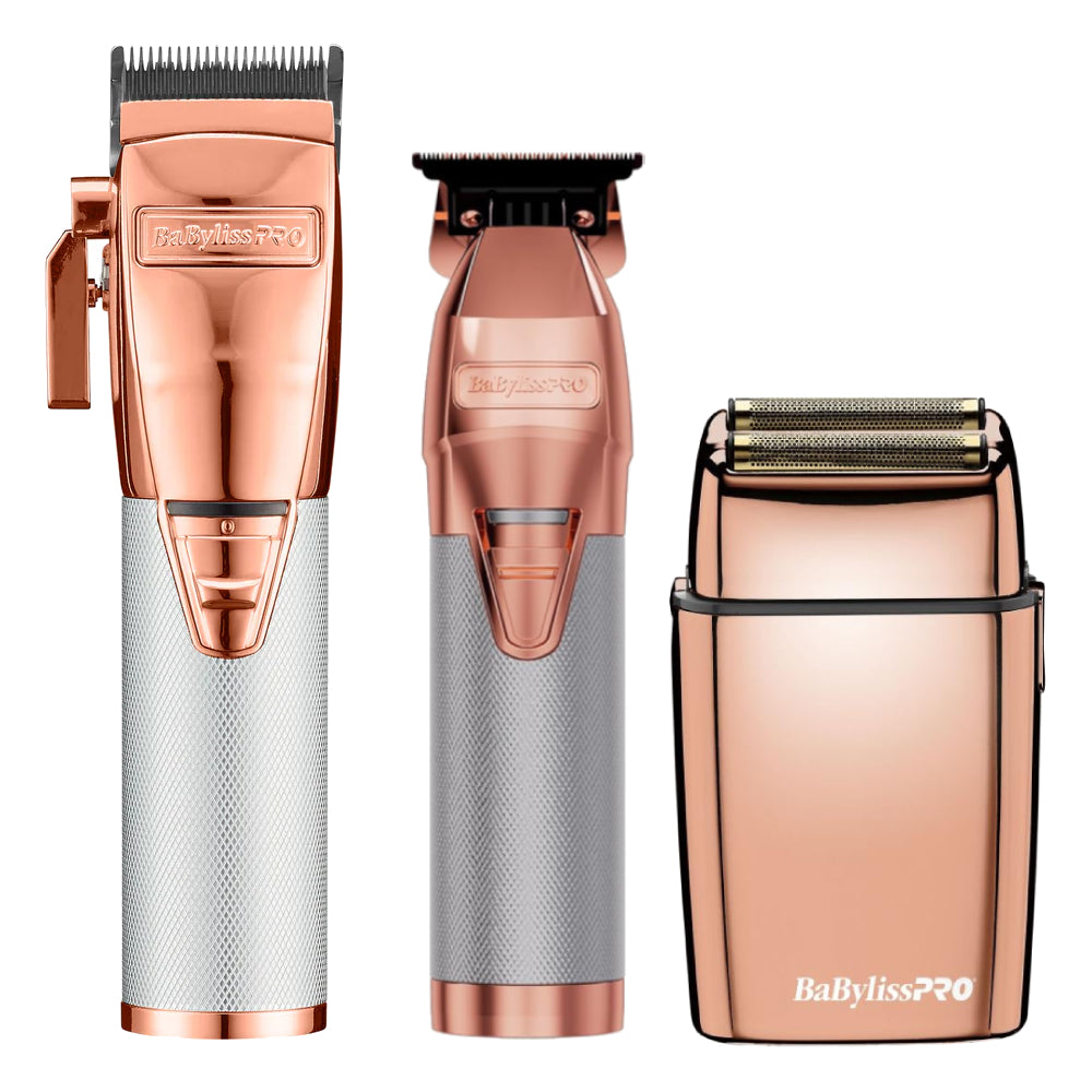 Babyliss Pro FX+ Upgraded All-Metal Lithium Clipper + Upgraded FX+ Outlining Cordless Trimmer + Double Foil Shaver (Combo) (Gold / Silver / Rose)