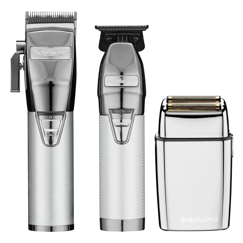 Babyliss Pro FX+ Upgraded All-Metal Lithium Clipper + Upgraded FX+ Outlining Cordless Trimmer + Double Foil Shaver (Combo) (Gold / Silver / Rose)