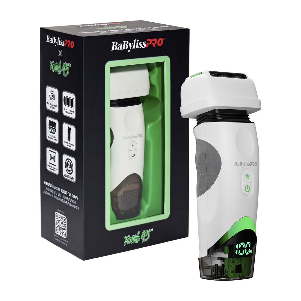 BaByliss PRO x Tomb45 Limited Edition Wireless Charging Double Foil Shaver - White (FXT45FSTW)