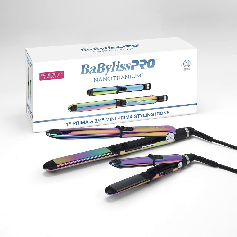 Babyliss Pro Limited Edition Nano Titanium Iridescent 1" Stainless Steel Prima 3000 & 3/4" Prima 2000 Flat Irons Value Set (BNTPK1RB)
