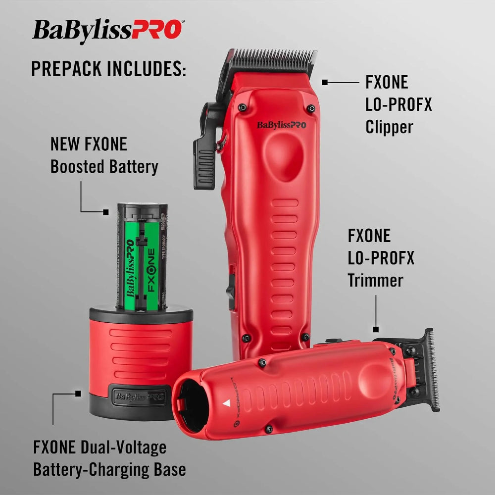 Babyliss Pro FXONE LO-PROFX Clipper & Trimmer Combo Set - Matte Red (FX129MRPK)