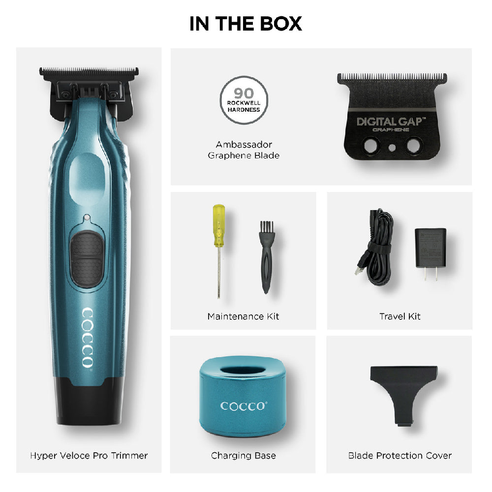 Cocco Hyper Veloce Pro Cordless Trimmer w/ Digital Gap Ambassador Graphene Blade + Charging Stand - Limited Edition Pink (CHVPT-PINK)