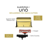 Gamma+ Gold Titanium Single Foil Replacement Head & Forged Cutters for Uno Shaver (GP554G)