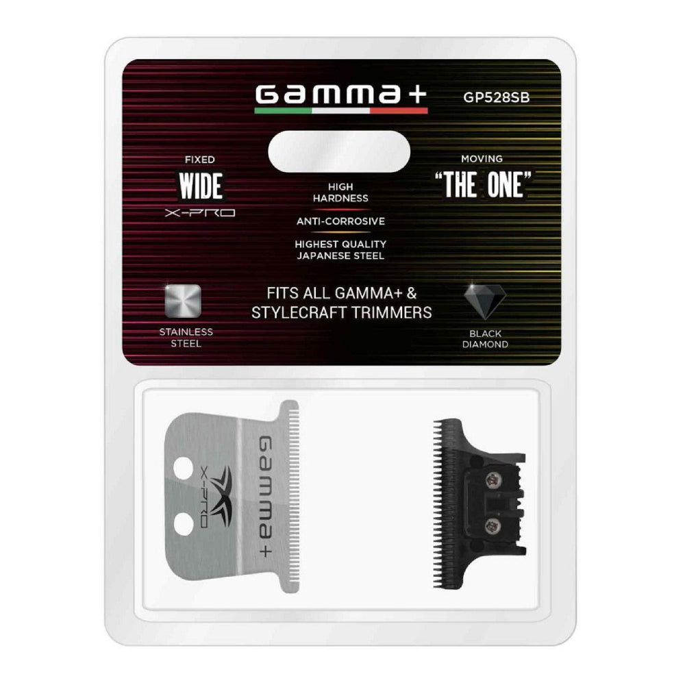 Gamma+ X-Pro Stainless Steel Blade + Black Carbon Diamond DLC The One Cutting Trimmer Blade Set (GP528SB)-Clipper Vault