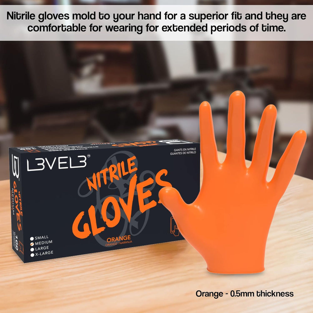 L3VEL3 Professional Nitrile Gloves 100 Pack - Orange