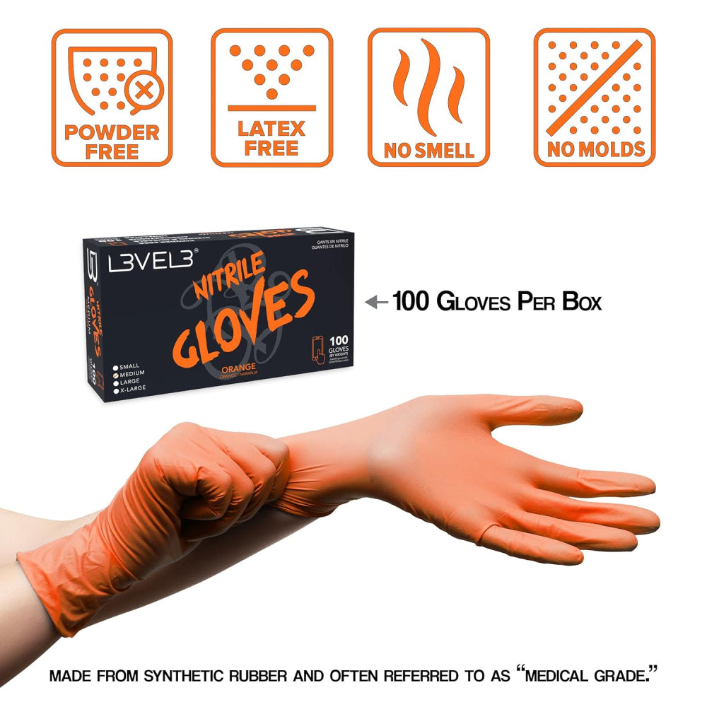 L3VEL3 Professional Nitrile Gloves 100 Pack - Orange