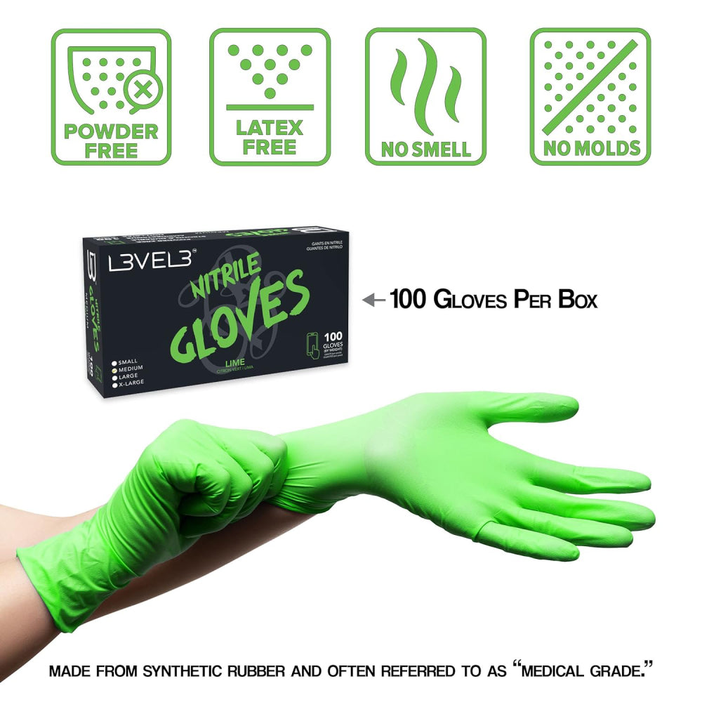 L3VEL3 Professional Nitrile Gloves 100 Pack - Lime