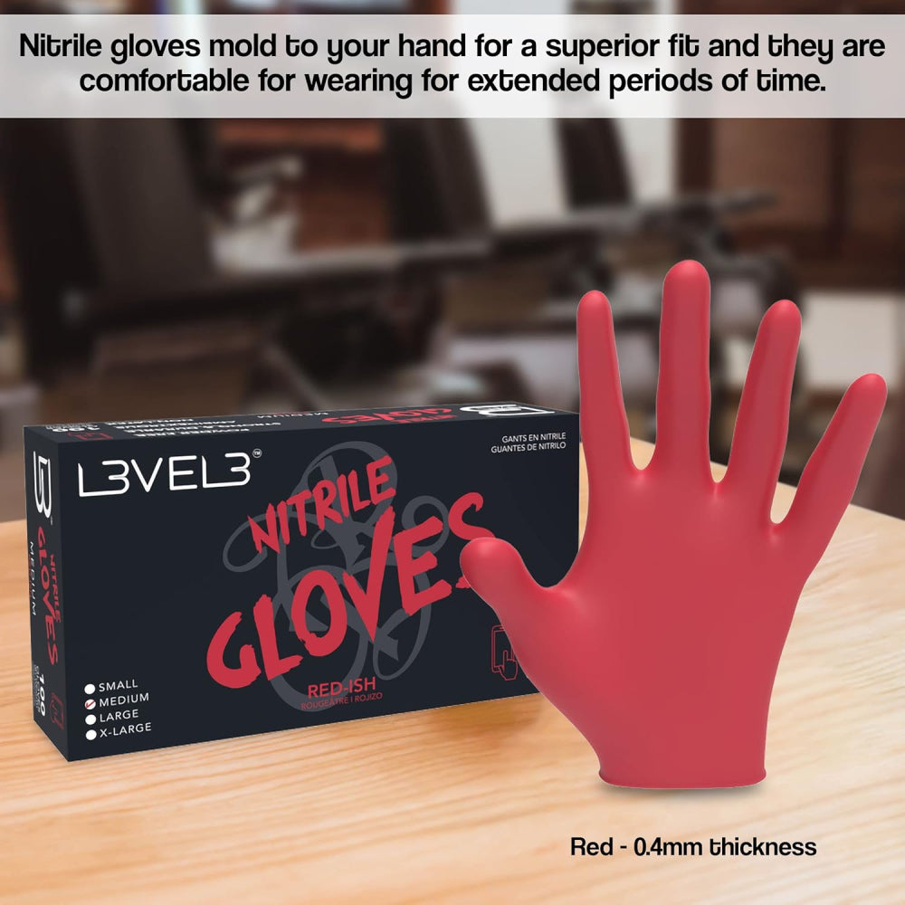 L3VEL3 Professional Nitrile Gloves 100 Pack - Red-Ish