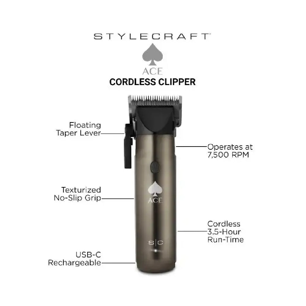 StyleCraft Ace Cordless Hair Clipper w/ Rotary Motor (SC618GY)