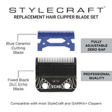StyleCraft Black DLC Echo Clipper Blade & Blue Ceramic Cutter (SC554B)