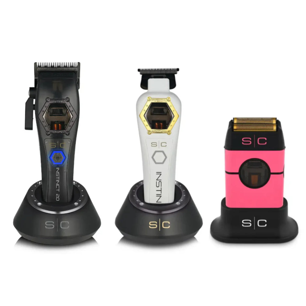 StyleCraft Instinct Metal Edition Hair Clipper w/ Instinct Metal Edition Trimmer w/ Instinct Metal Double Foil Shaver (SC611M, SC410M, SC807) [COMBO]-Clipper Vault