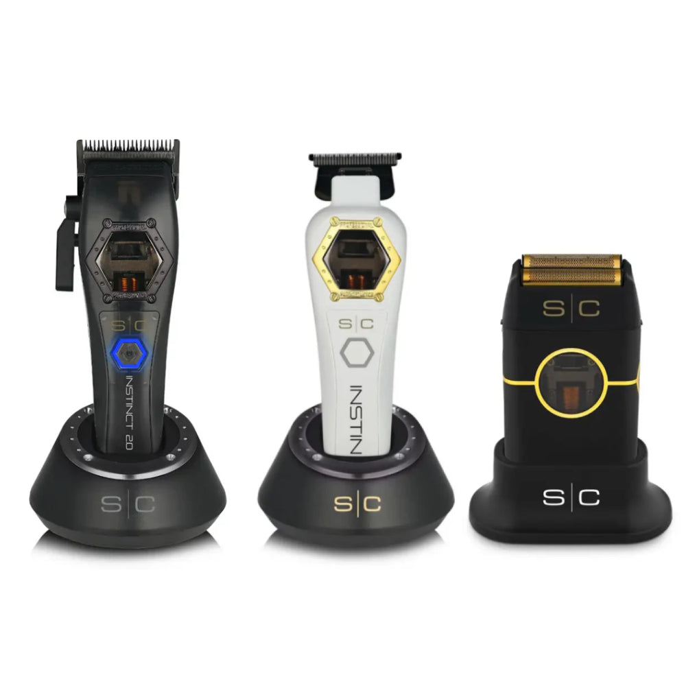 StyleCraft Instinct Metal Edition Hair Clipper w/ Instinct Metal Edition Trimmer w/ Instinct Metal Double Foil Shaver (SC611M, SC410M, SC807) [COMBO]-Clipper Vault