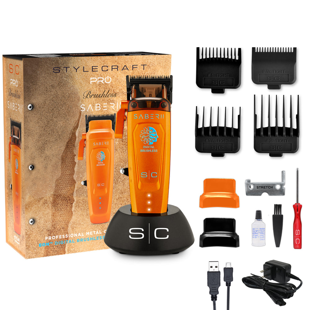 StyleCraft Saber 2 Cordless Clipper & Trimmer Bundle - Orange (SC617O/SC421O)