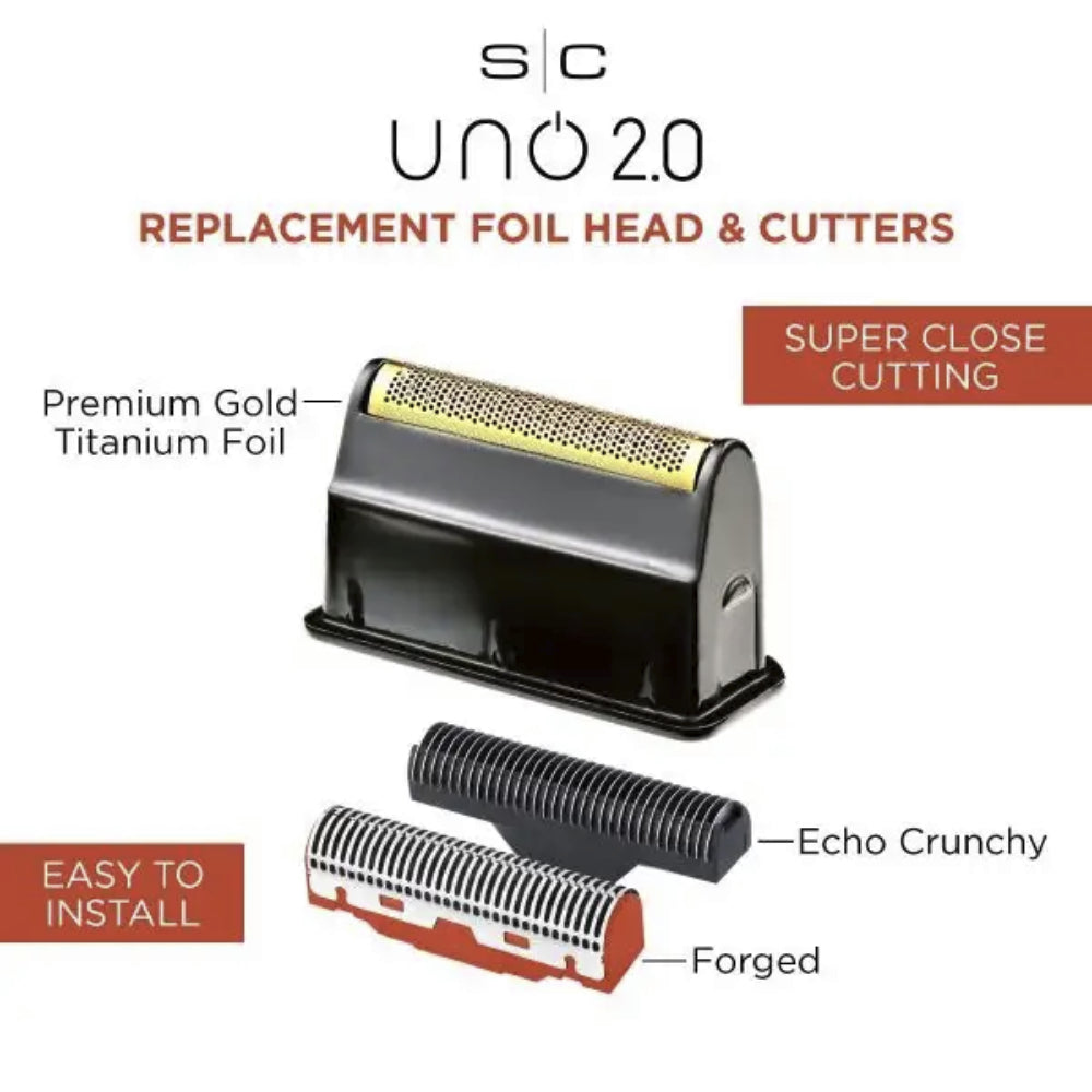 StyleCraft Black Foil Head & Cutter Replacement Set for Uno 2.0 Shaver (SC549B)