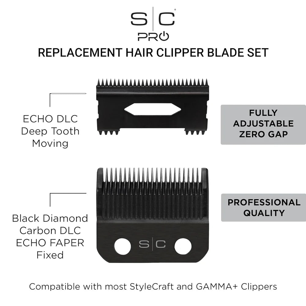 StyleCraft ECHO Fixed DLC Clipper Blade & Deep Tooth DLC Cutter Set (SC545BL)