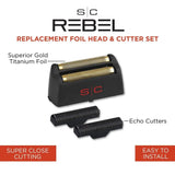 StyleCraft Gold Titanium Foil Head & Cutter Replacement Set for Rebel Shaver (SC555G)