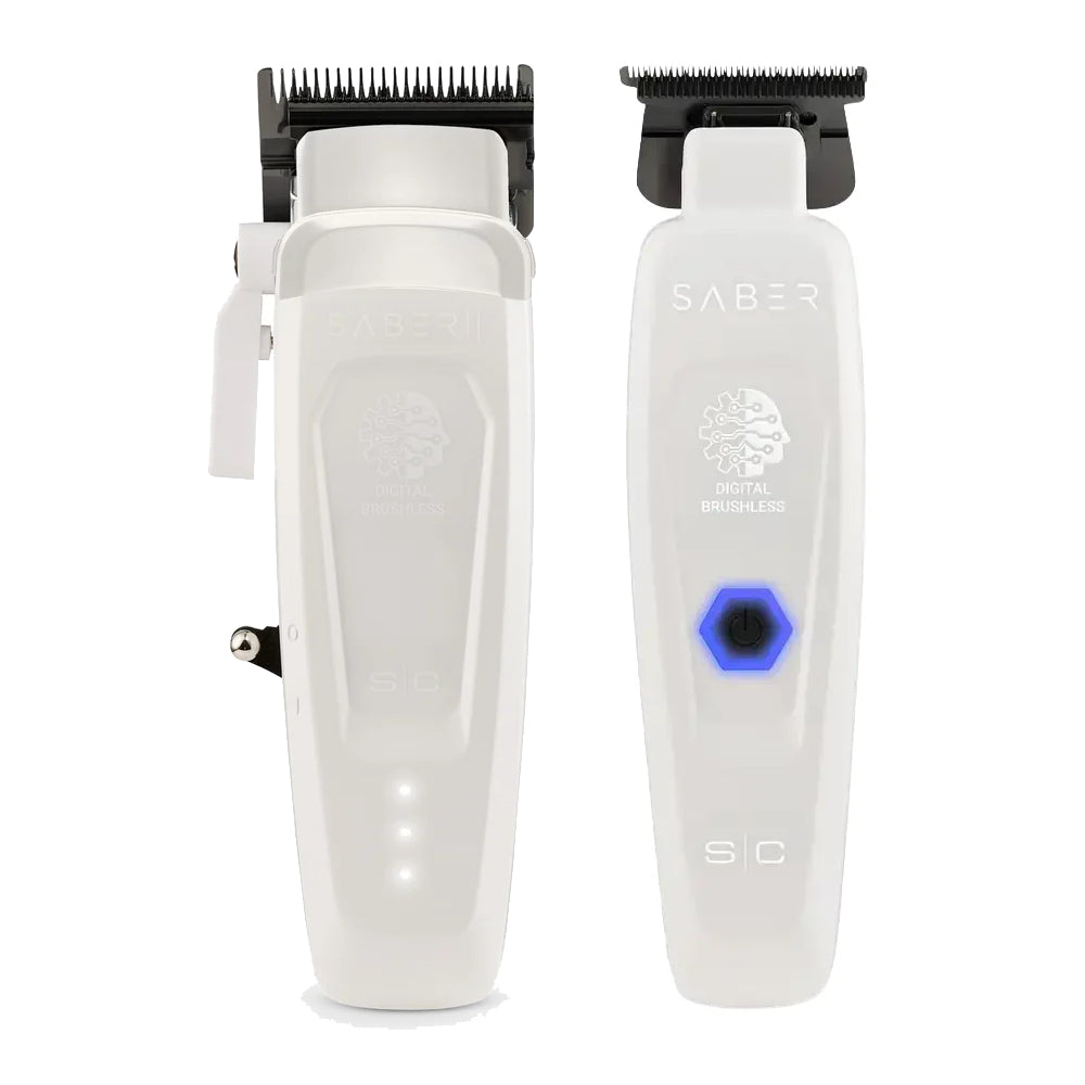 StyleCraft Limited Edition Saber II Cordless Digital Brushless Motor Clipper + Trimmer - White (SC619/SC421W) (Combo) [PRE-ORDER]