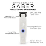 StyleCraft Limited Edition Saber II Cordless Digital Brushless Motor Clipper + Trimmer - White (SC619/SC421W) (Combo) [PRE-ORDER]