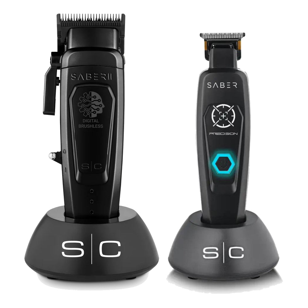 StyleCraft Saber 2.0 Cordless High Torque Clipper + Saber Precision Trimmer - Black (Combo)