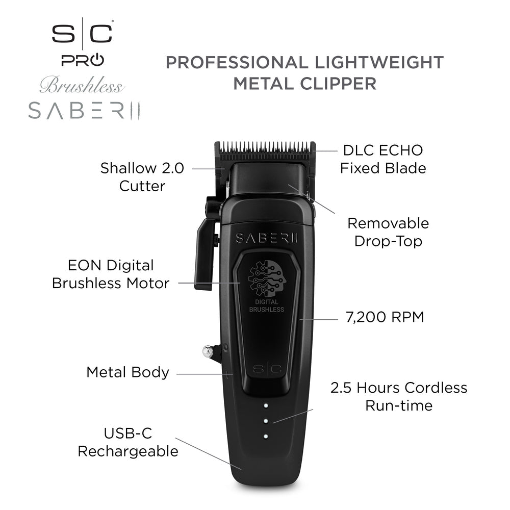 StyleCraft Saber 2.0 Cordless Modular Clipper w/ High-Torque Digital Brushless Motor - (Black or Gold) (SC617)