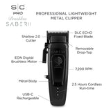 StyleCraft Saber 2.0 Cordless Modular Clipper w/ High-Torque Digital Brushless Motor - (Black or Gold) (SC617)