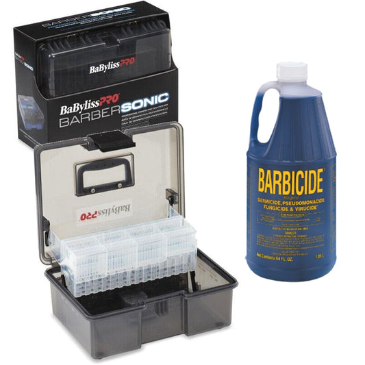 BaByliss Pro BarberSONIC Disinfectant Box + Barbicide Disinfectant 64 oz-Clipper Vault
