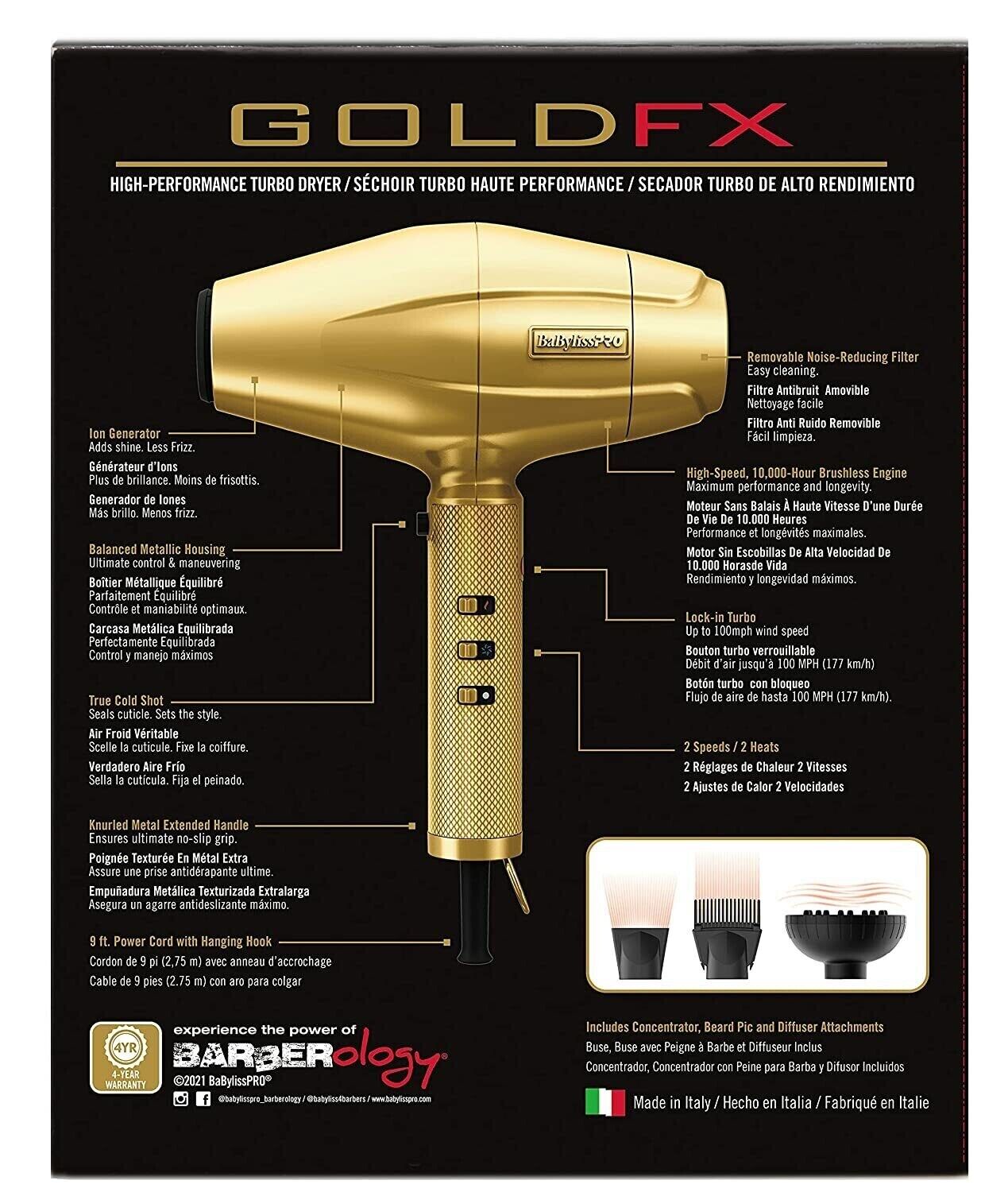 BaBylissPRO GOLDFX High-Performance Turbo Dryer-Clipper Vault