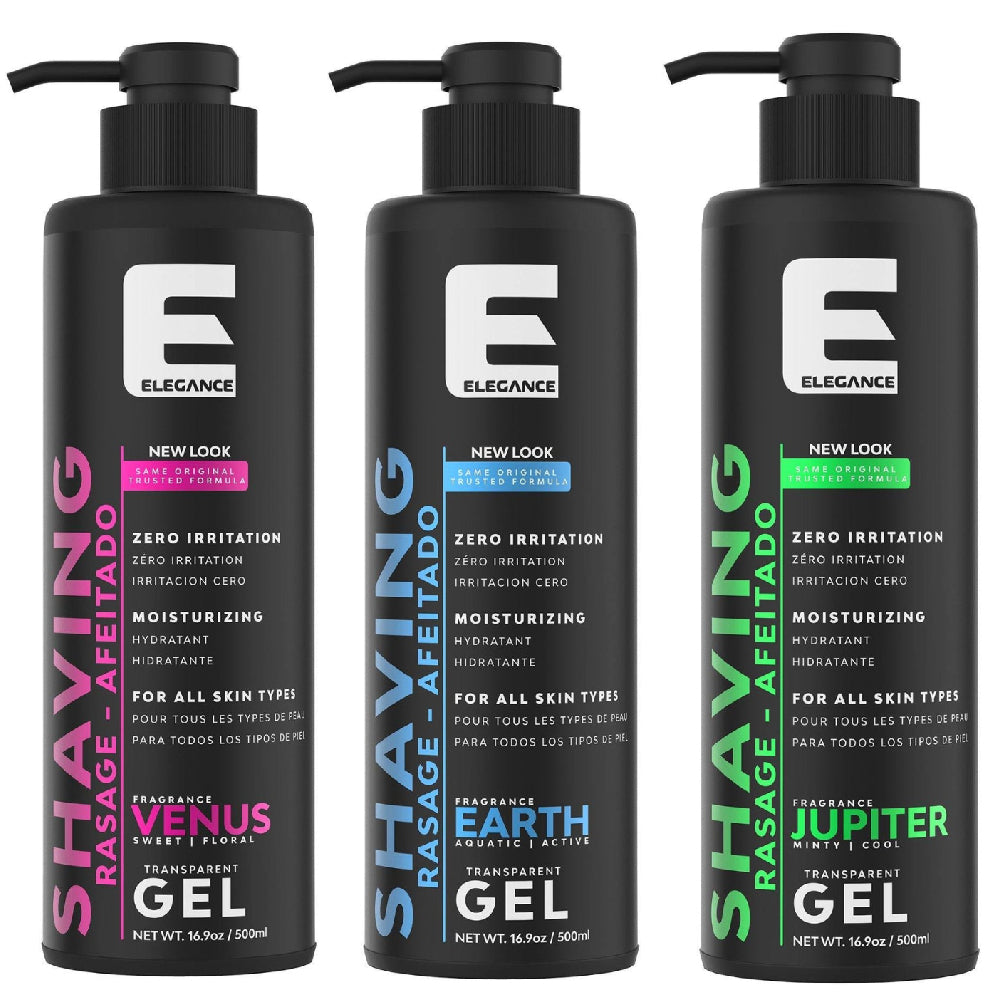 Elegance Shaving Gel Three Pack Set Venus, Earth, Jupiter 16.9oz 500ml-Clipper Vault