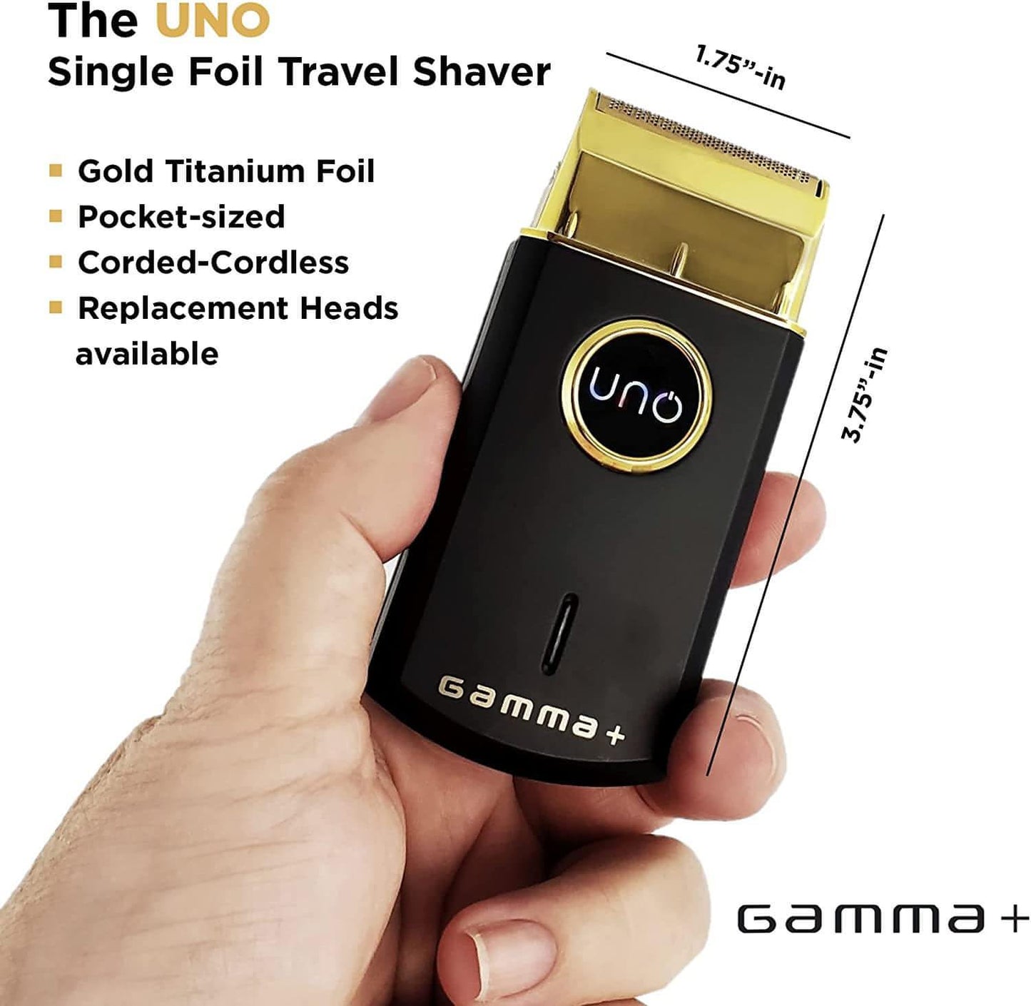 GAMMA+ Uno Mini-Sized Travel Mens Corded-Cordless Foil Shaver-Clipper Vault