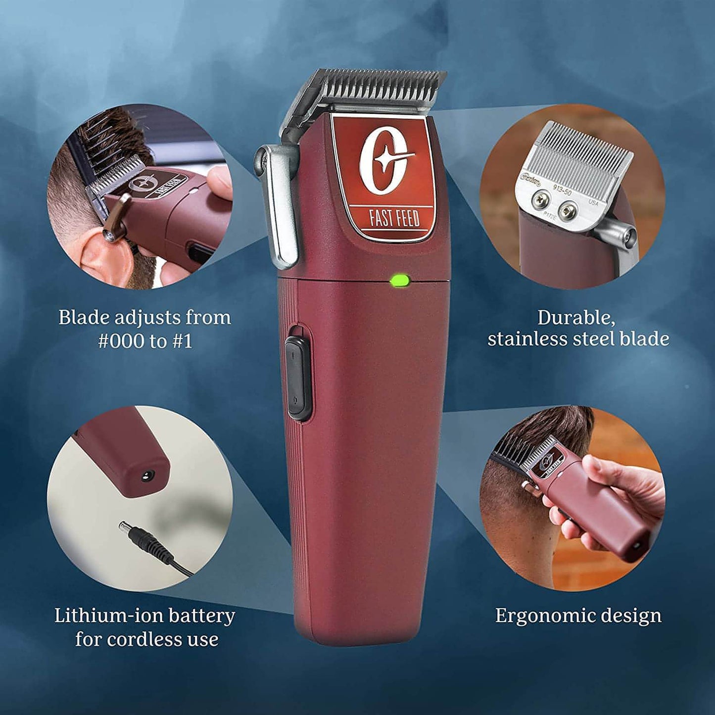 Oster® Professional Fast Feed® Cordless Clipper, Burgundy (2143931)-Clipper Vault